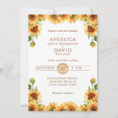 Watercolor Sunflower White Wedding Invitation Kaart (Voorkant)
