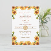 Watercolor Sunflower White Wedding Invitation Kaart (Staand voorkant)