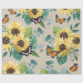 Watercolor Sunflowers and Butterflies Decoupage Cadeaupapier (Vlak)
