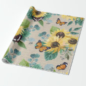 Watercolor Sunflowers and Butterflies Decoupage Cadeaupapier (Uitgerold)