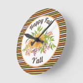 Watercolor sunflowers and stripes Happy fall Y'all Ronde Klok (Hoek)