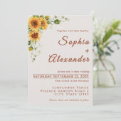 Watercolor Sunflowers Wedding Invitation Kaart (Staand voorkant)