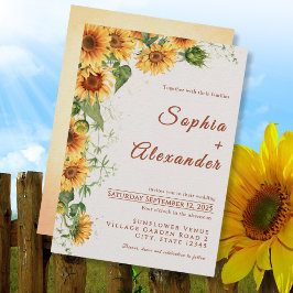 Watercolor Sunflowers Wedding Invitation Kaart