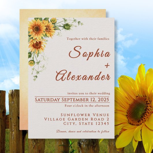 Watercolor Sunflowers Wedding Invitation Kaart
