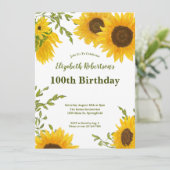 Watercolor Sunflowers Women's 100th Birthday  Kaart (Staand voorkant)