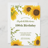 Watercolor Sunflowers Women's 100th Birthday  Kaart (Voorkant)