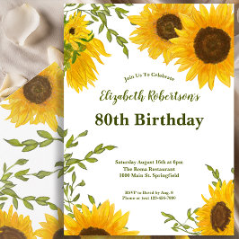 Watercolor Sunflowers Women's 80th Birthday  Kaart