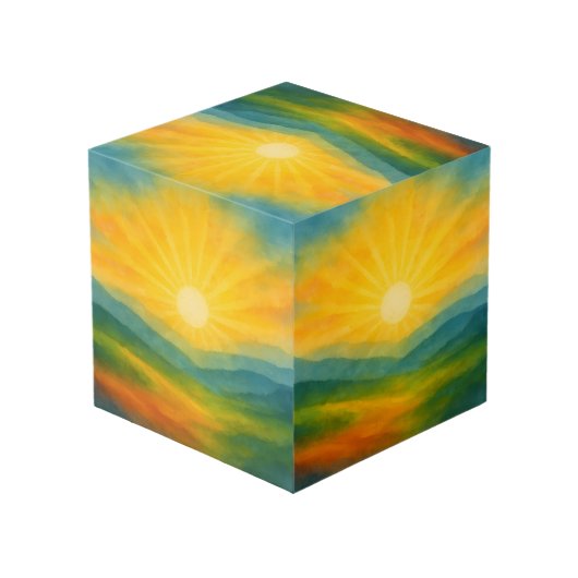 Watercolor Sunrise Landscape Painting Kubus (Achter hoekig)