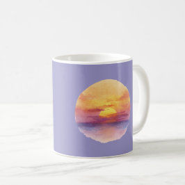 Watercolor Sunset Ocean Horizon Aesthetic Round St Koffiemok