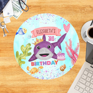 Watercolor Super Cute Verjaardags Haai Verjaardags Ronde Sticker