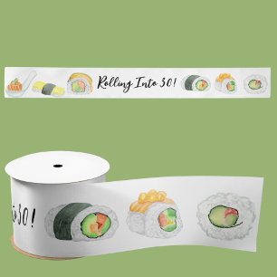 Watercolor Sushi en Sashimi Rollen op Elke Leeftij Satijnen Lint