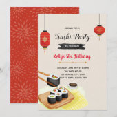 Watercolor sushi feest uitnodiging (Voorkant / Achterkant)
