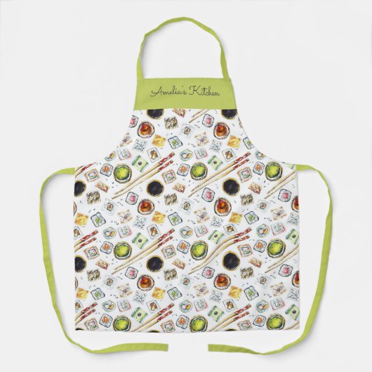 Watercolor Sushi Pattern White Green Schort (Voorkant)