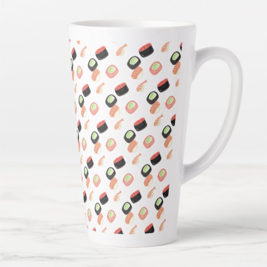 Watercolor Sushi Rolls Komkommer Zalm Latte Mok (Rechts)