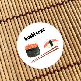 Watercolor Sushi Rolls Met Eetstokjes Ronde Sticker