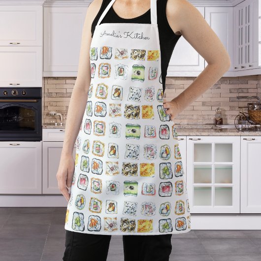 Watercolor Sushi Rolls Patroon Wit Schort