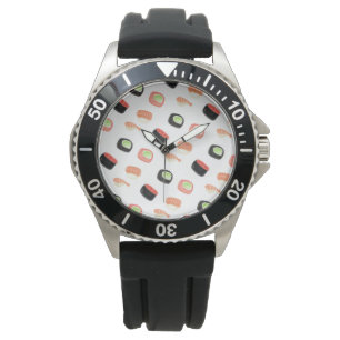 Watercolor Sushi Zalm Komkommer Rolls Horloge