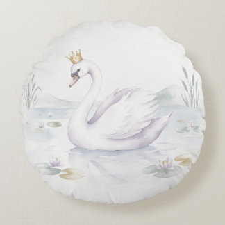 Watercolor Swan Princess Round Decorative Pillow Rond Kussen