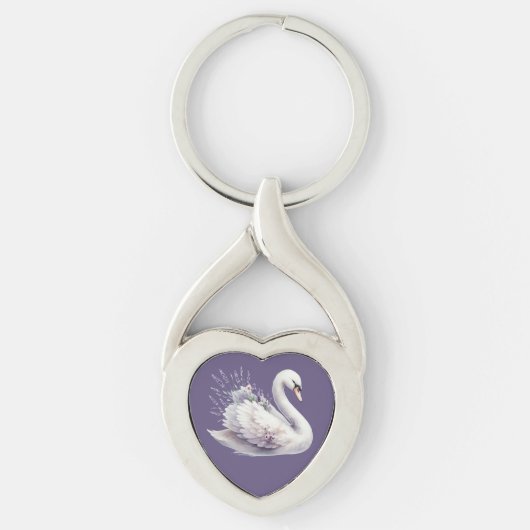 Watercolor Swan with Lavender Florals Sleutelhanger (Voorkant)