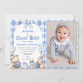 Watercolor Sweet One 1e verjaardagsfeestje foto Kaart (Voorkant)