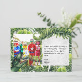 Watercolor T-Rex Dinosaur Verjaardagsfeestje Foto Bedankkaart (Staand voorkant)