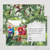 Watercolor T-Rex Dinosaur Verjaardagsfeestje Foto Bedankkaart (Voorkant / Achterkant)