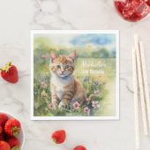 Watercolor Tabby Cat Pet Meadow 70th Birthday Servet (Insitu)