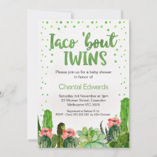Watercolor Taco 'Bout Twins Fiesta Baby Shower Kaart