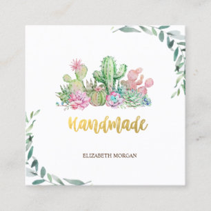 Watercolor Tak,Florale Cactus Handgemaakt Vierkante Visitekaartje