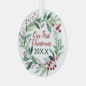 Watercolor Takken en Bessen Krans Ornament (Voorkant links)