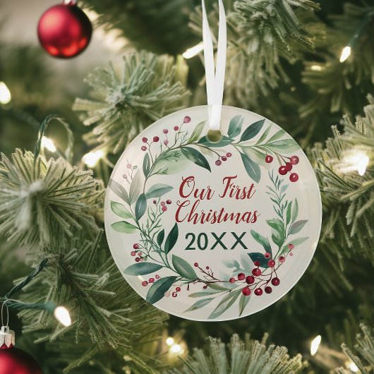 Watercolor Takken en Bessen Krans Ornament