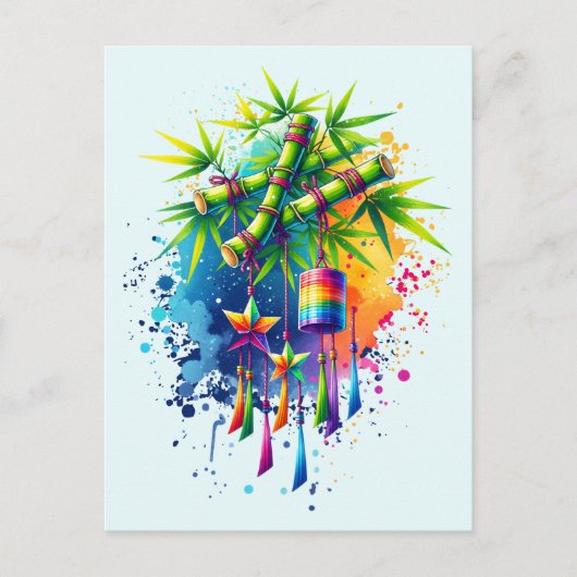 Watercolor Tanabata-boom Briefkaart (Voorkant)