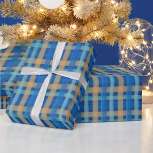 Watercolor tartan handgeschilderd in blauw en oran cadeaupapier