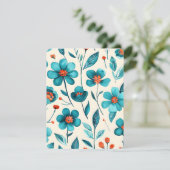 Watercolor Teal Flowers Feestdagenkaart (Staand voorkant)