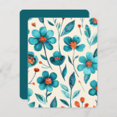 Watercolor Teal Flowers Feestdagenkaart (Voorkant / Achterkant)