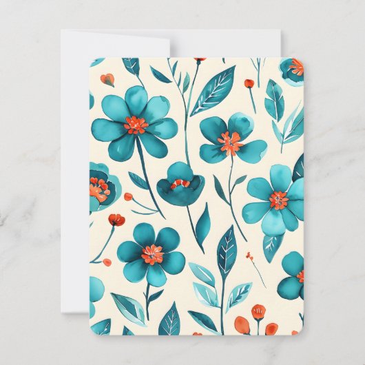 Watercolor Teal Flowers Feestdagenkaart (Voorkant)