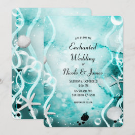 Watercolor Teal Inksplash Onderwater Trouwen Kaart