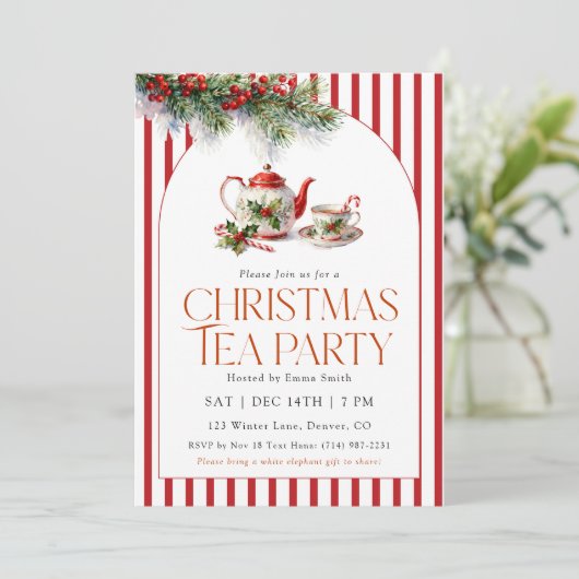 Watercolor Teapot Christmas Tea Party  Kaart (Staand voorkant)