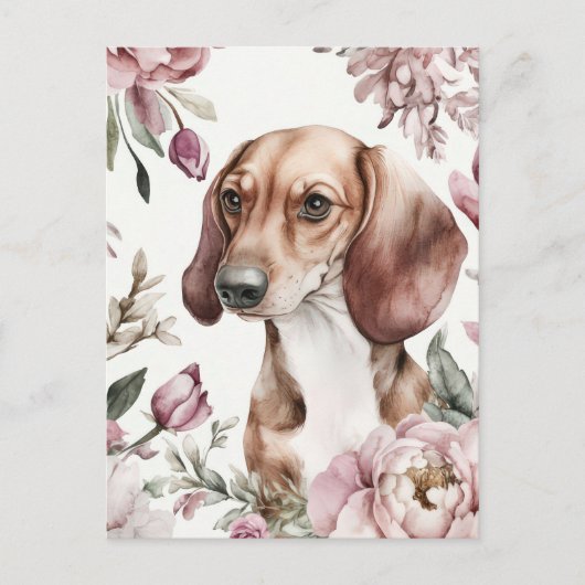 Watercolor Teckel Ansichtkaart Briefkaart (Voorkant)