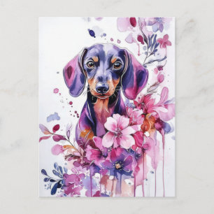 Watercolor Teckel Ansichtkaart  Briefkaart