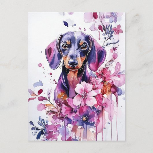 Watercolor Teckel Ansichtkaart Briefkaart (Voorkant)