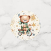Watercolor Teddibeer Sterren Groene Fiets Feest Confetti (Kleine voorkant)