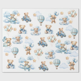 Watercolor Teddy Bear Aviator Pattern Gift Cadeaupapier