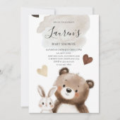 Watercolor Teddy Bear Baby Shower Invitation  Kaart (Voorkant)