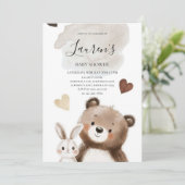 Watercolor Teddy Bear Baby Shower Invitation  Kaart (Staand voorkant)