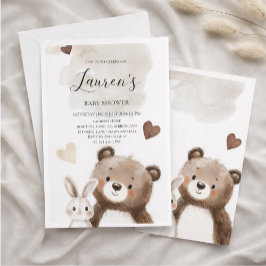 Watercolor Teddy Bear Baby Shower Invitation  Kaart