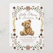 Watercolor Teddy Bear Baby Shower Kaart (Voorkant / Achterkant)