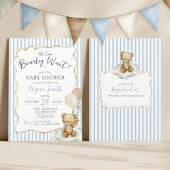Watercolor Teddy Bear Bearly Wait Baby Boy Shower Kaart