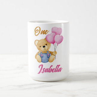 Watercolor Teddy Bear First Birthday Baby Koffiemok
