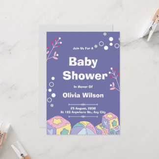 Watercolor Teddy Bear Hot Air Balloon Baby Shower  Kaart